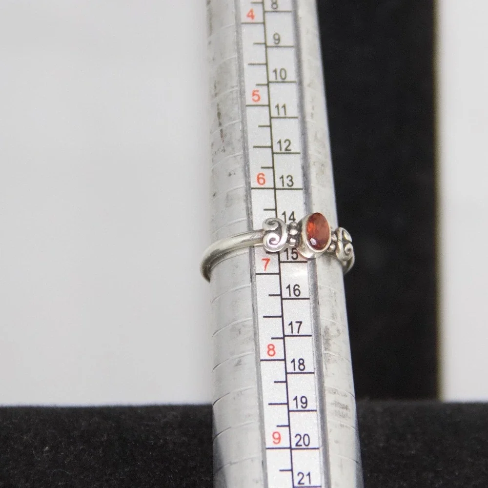 Vintage Sterling Silver Garnet Scroll Ring 925 Filigree Boho Band Size 6.75